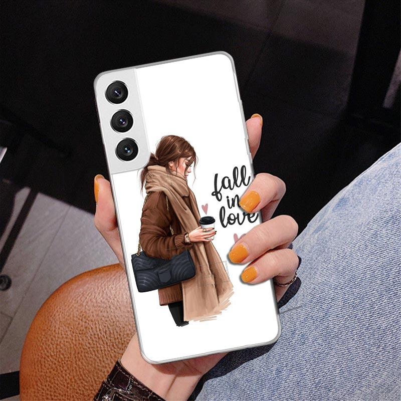 Girl Boss Female Coffee Phone Case For Samsung Galaxy S24 S25 Edge S26 Ultra S23 S22 S21 Plus S20 FE + Personalized Print Cover