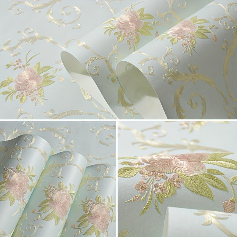 Abziehbar & Aufklebbar Tapete Floral Abnehmbares Kontaktpapier mit Realistischem 3D-Blumen- und Blattmuster, Vliestapete für Schlafzimmer, Wohnzimmerwände