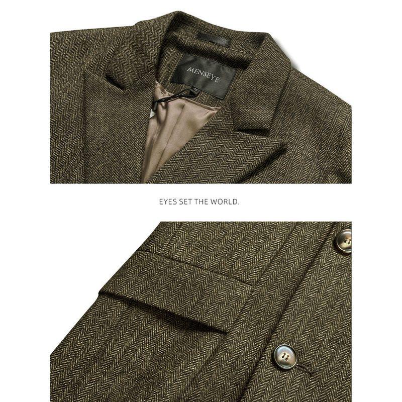 Menseye Men's Wool Coat Double-Breasted Herringbone Pointed Collar Autumn and Winter Thickened Business Casual Jacket