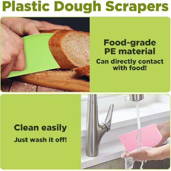 5 Pack Dough Scraper, Plastic Bench Scrapers Multi-Purpose Kitchen Bowl Scrapers Curved Edge Flexible Food Scraper for Bread Dough Cake Fondant