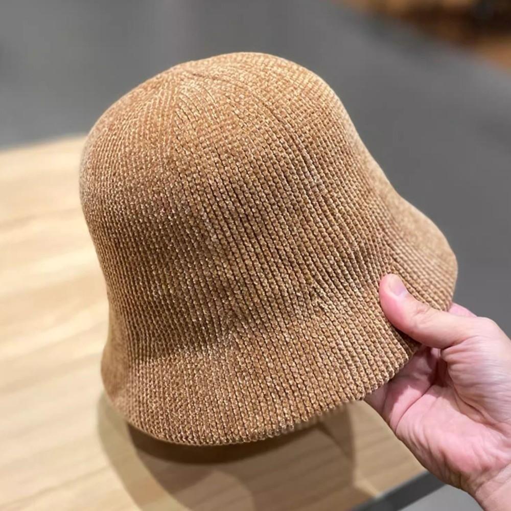 British Style Women Panama Cap Chenille Bucket Hat Casual Knitted Fisherman Hat Winter
