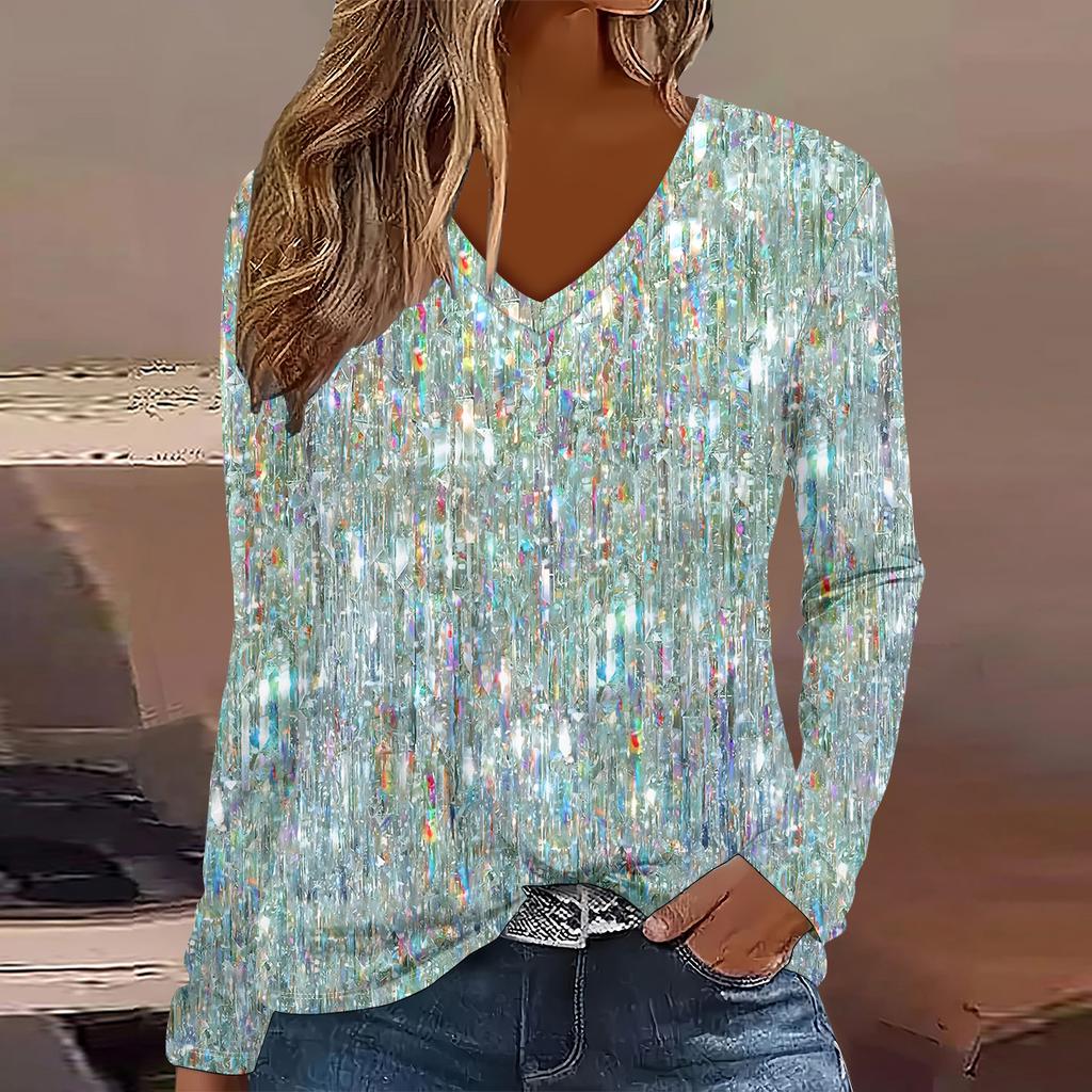 Fashion Flower stripe pattern 3D Print Women V-Neck Long Sleeve T-Shirt Autumn Casual Breathable Women's Clothing Apparel Tops