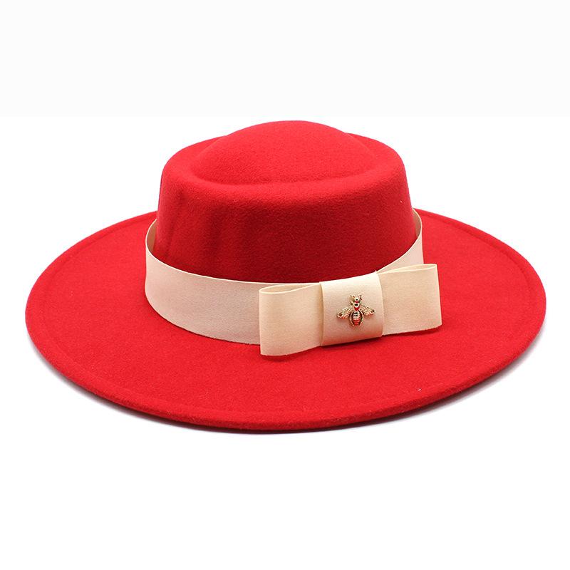British Elegant Ring-Shaped Concave Flat-Topped Woolen 8.5Cm Top Hat Men'S And Women'S Flat-Topped Woolen Top Hat