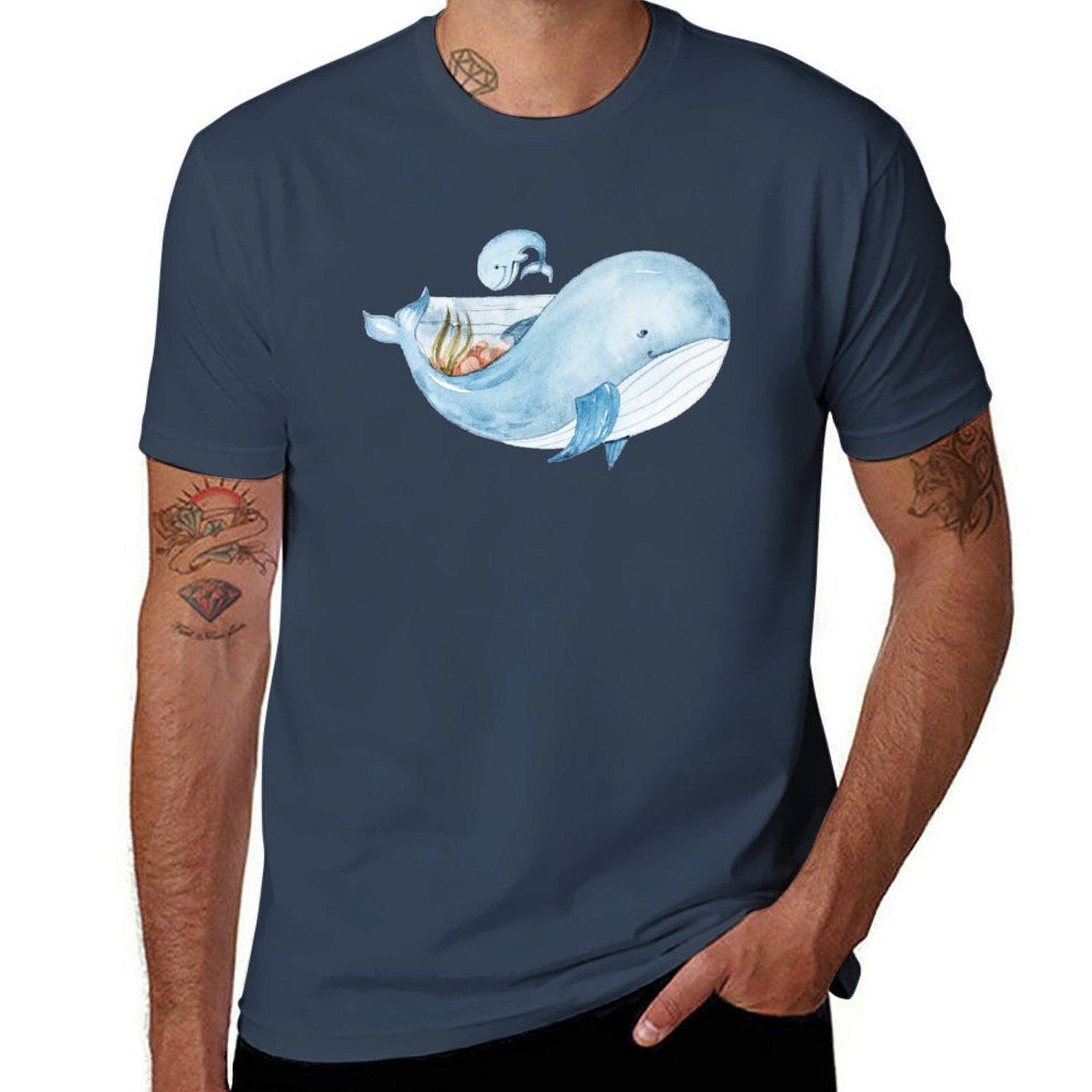 Cute Watercolor Whale Illustration Tshirt Outdoor Work Short Sleeve Top S