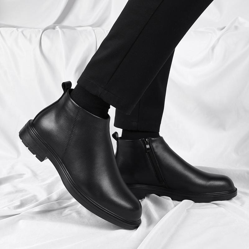 Brand Black Retro Chelsea Boots for Men Business Ankle Mens Boots patent Leather Slip-On Round Toe Handmade Short Boots