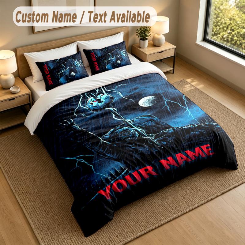 3Pcs Bedding Set Custom Name Text, 1 Sheet 2 Pillowcases Home Bed DecorFriday the 13th Jason Voorhees