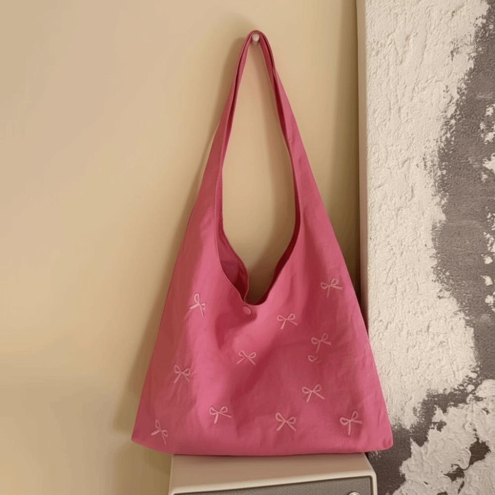 Bowknot Embroidered Shoulder Bag Large Capacity Commute Handbag Canvas Tote Trendy Women розы красного
