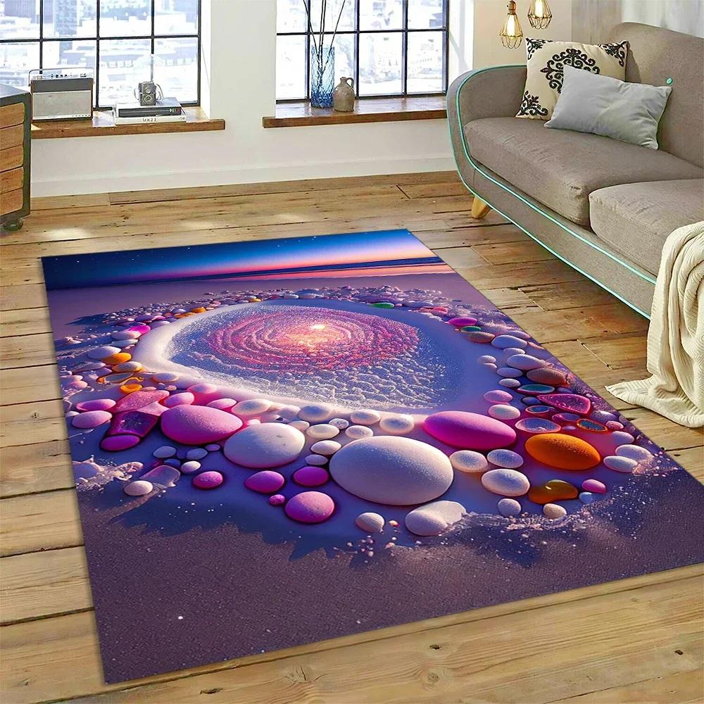 2025 New Style Colorful Pebble Rainbow Road Beach Stone Nature Carpet Rug for Living Room Bedroom Home Sofa,Non-slip Floor Mat
