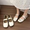2025 Spring and Autumn New French Mary Jane Single Shoes Women's Korean Version Square Head One Pedal Shallow Mouth Flat Bottom Doudou Women's Shoes