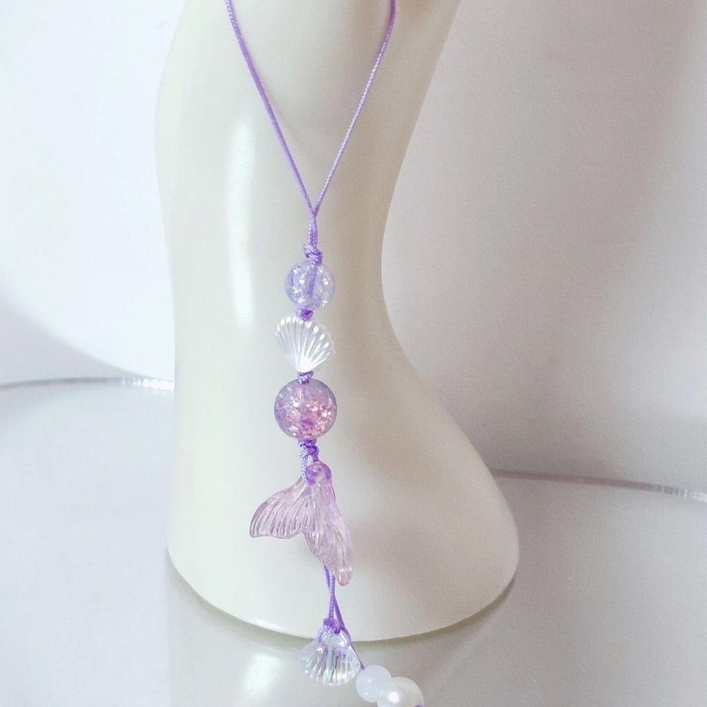 Cute Fish Tail Shell Bead Charm Pendant Chain Phone Strap Pocket Keychain Strap Hangings Decoration for Key Bag Purse