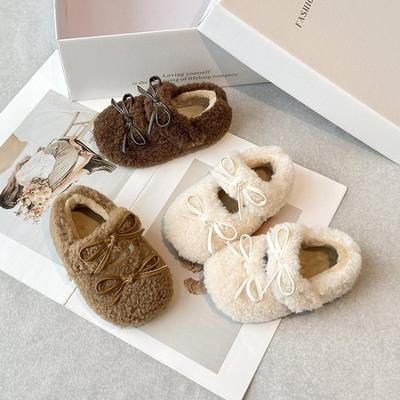 Baby Girl Lamb Wool Cotton Shoes Winter New Soft Sole Velvet Warm Bow Princess Shoes