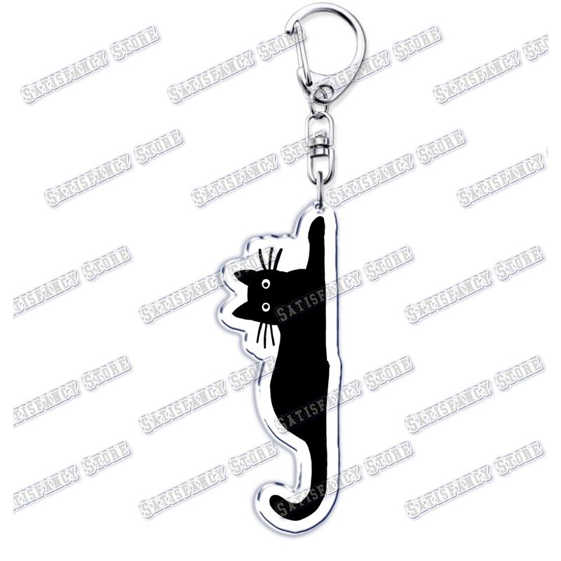 Cute Kawaii Little Black Cat Acrylic Keychains Funny Pet Kitty Keyring for Accessories Bag Pendant Key Chain Jewelry Fans Gifts