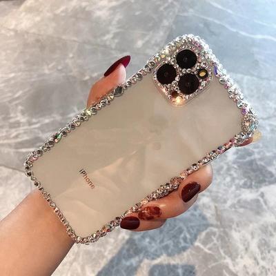 Capa de celular macia com strass brilhante e diamante para iphone 16 15 14 13 Pro Max 11 Pro 12 Pro Max Glitter capa de proteção para câmera Coque
