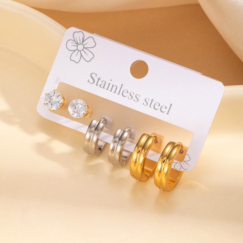 European Titanium Steel Ear Buckles: Women's Six-Piece Earring Set with Simple, Elegant Design