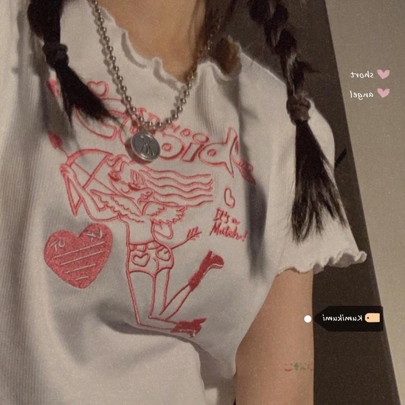 White Short-sleeved T-shirt for Women In Summer New Korean Style Short Navel-exposed Student Embroidered Top Trendy Women's Clothing