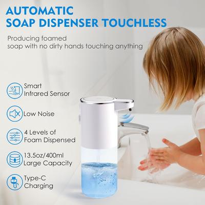 Dispensator automat electric cu senzor infraroșu, reîncărcabil, 400ML, montabil pe perete sau blat, 4 niveluri reglabile, pentru săpun de mâini și vase