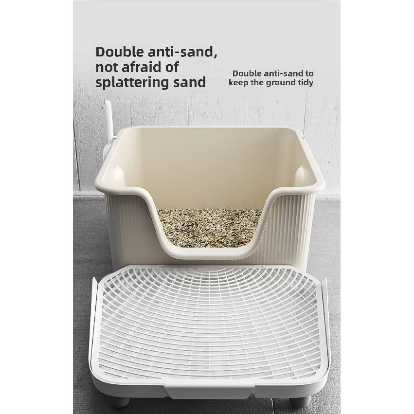 Large Square Cat Litter Box Semi Enclosed Cat's Sandbox Heighten Anti Splash Toilet for Cat Sand Leakage Pedal Cats Bedpans