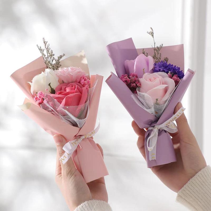 1Pc Artificial Mini Soap Flower Bouquet Fake Plants Simulation Rose Flower Valentine's Day, Mother's Day Party Gifts Decoration