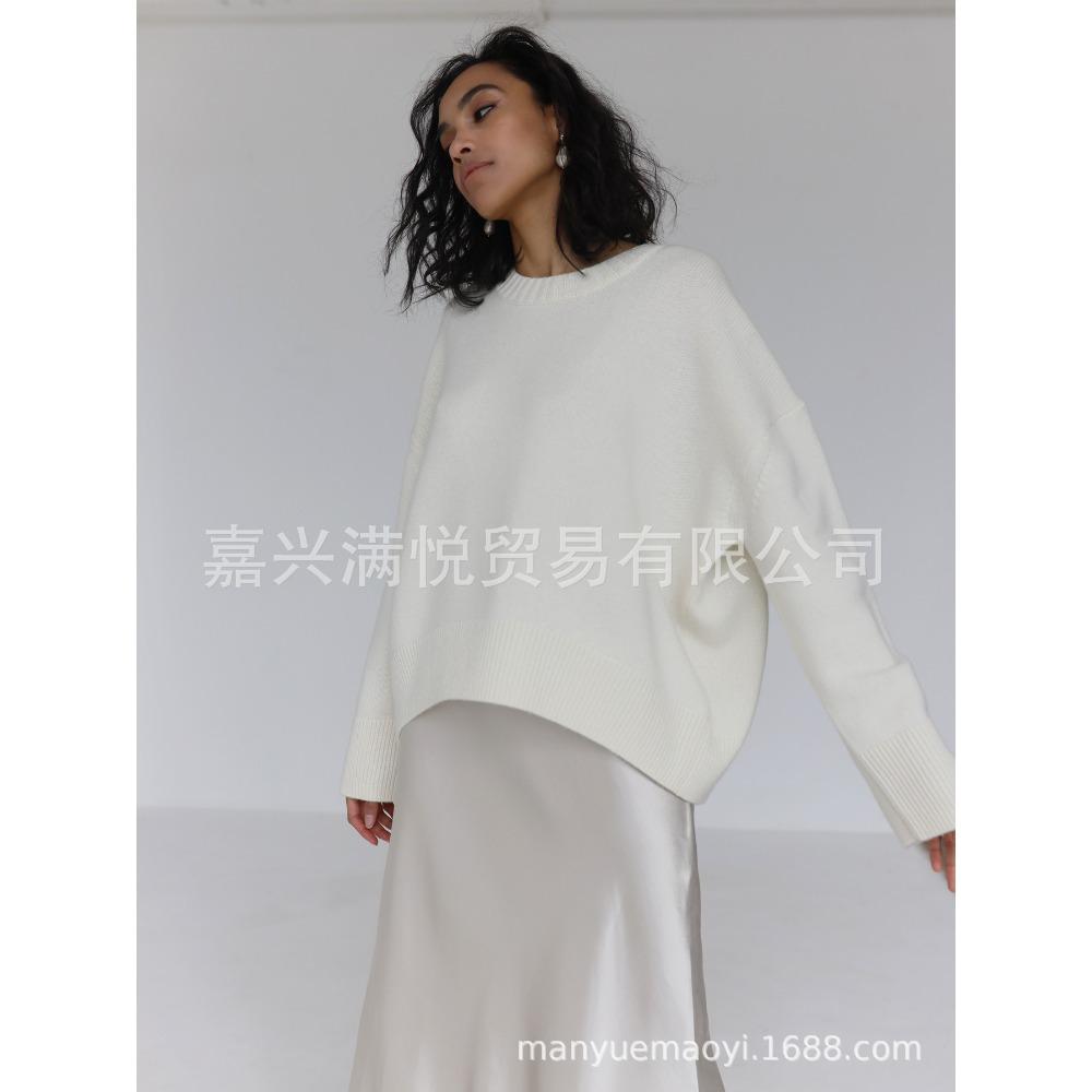 Women Round Neck Loose Knit Sweater, Autumn Winter Casual Soft Pullover Jumper for Ladies