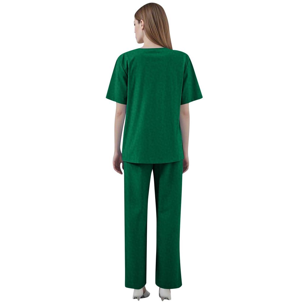 Damen Mode Kurzarm V-Ausschnitt Gemustert Tops Tasche Arbeits Set