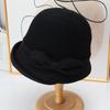 French bow knitted bucket hat women's autumn and winter retro basin hat short-brimmed top hat elegant and versatile small hat