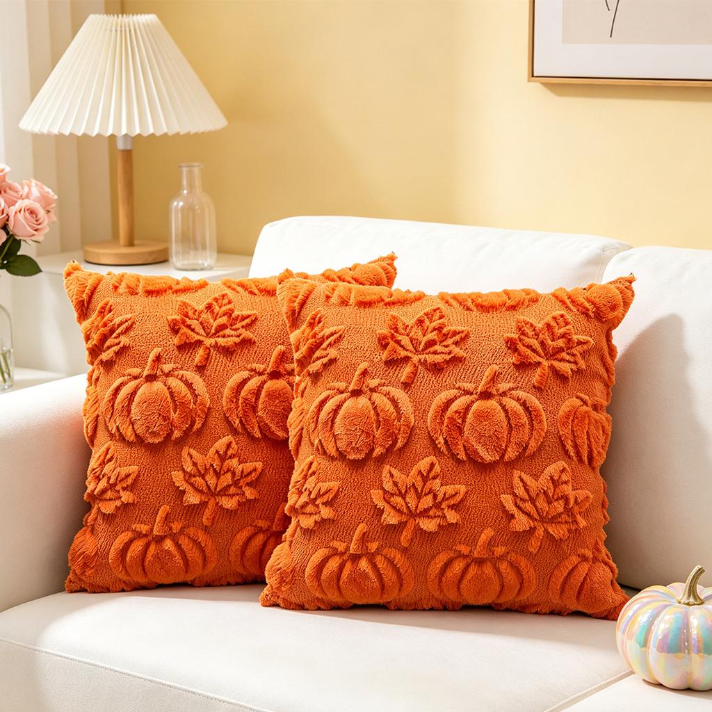 Ghost Pumpkin Plush Faux Fur Pillow Covers Soft Halloween Decor for Sofa Couch Bed Living Room White Orange Pillowcases 45x45CM