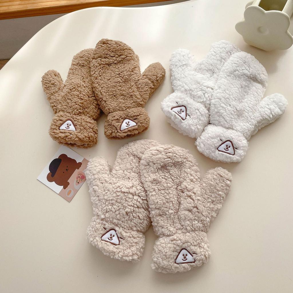 Warm Gloves for Women with Velvet Autumn and Winter Outdoor Cycling Lamb Velvet Thickened Windproof Touch Screen Plush Flip Gloves