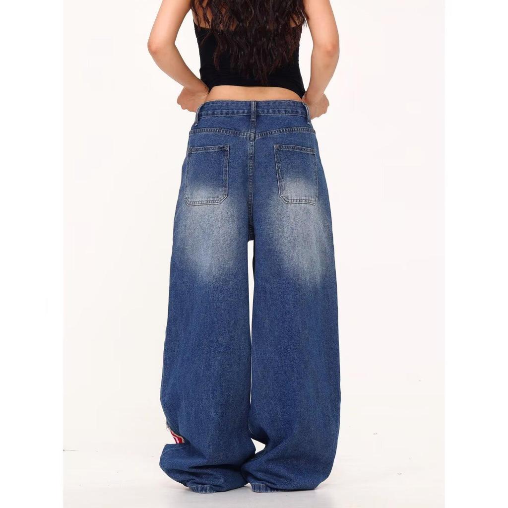 Unisex Retro Patchwork Ripped Wide-Leg Jeans
