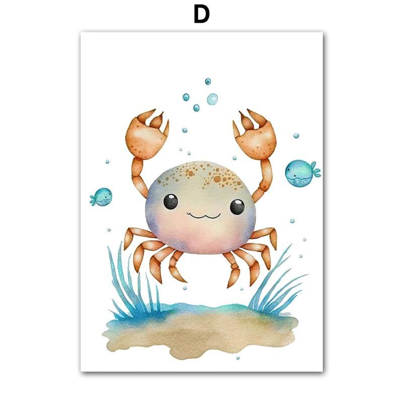 Cute Whale Sea Horse Octopus Crab Turtle Wall Art Posters And Prints Nordic Nursery Canvas Painting Picture Baby Kids Room Decor