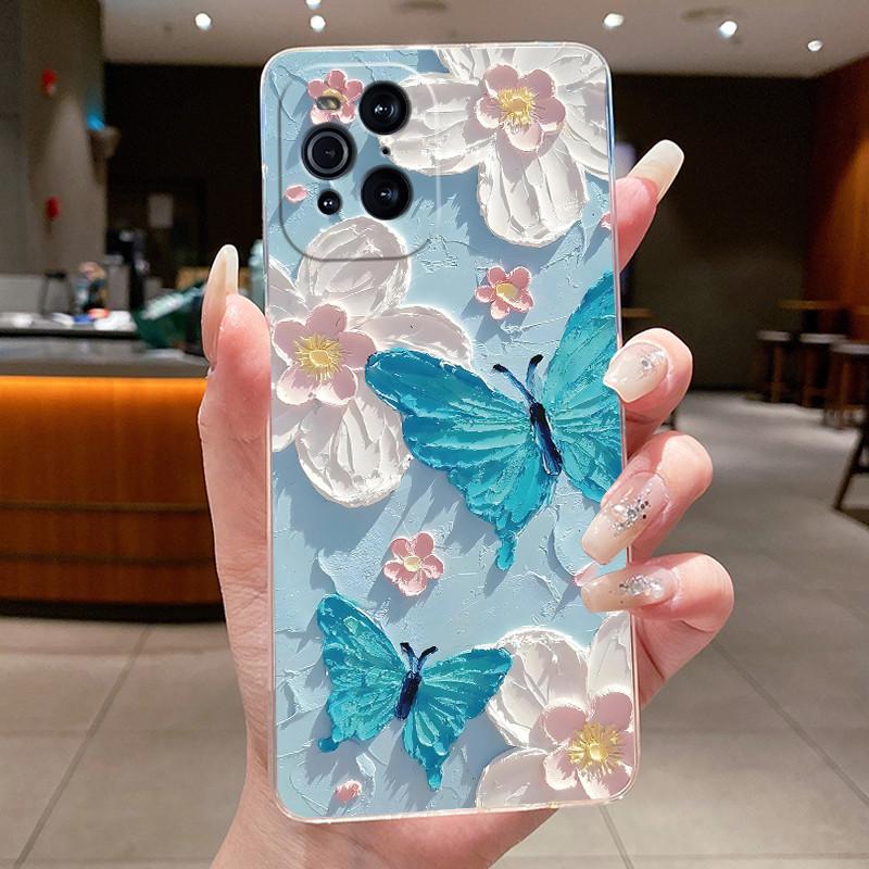 Case For OPPO Find X3 / Find X3 Pro Casing Clear Luxury Fashion Butterfly Flower Soft TPU Silicone Cover For FindX3 X3Pro Bumper