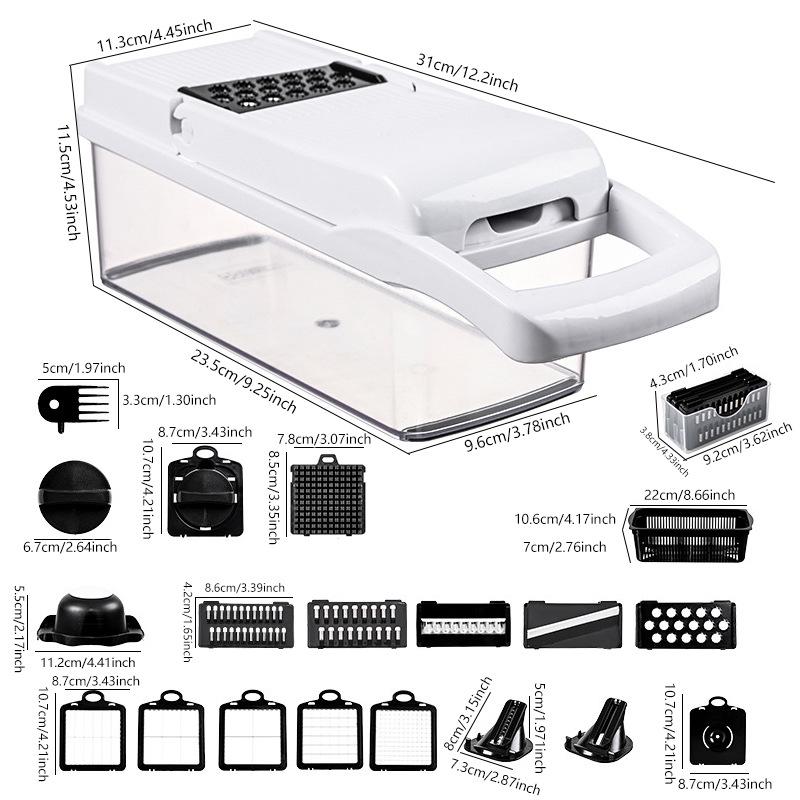 Multifunktionell Grönsakshackare Lökhackare Potatisskalare Rivjärnsset 5-i-1 Köksmandolin med Behållare Partihandel
