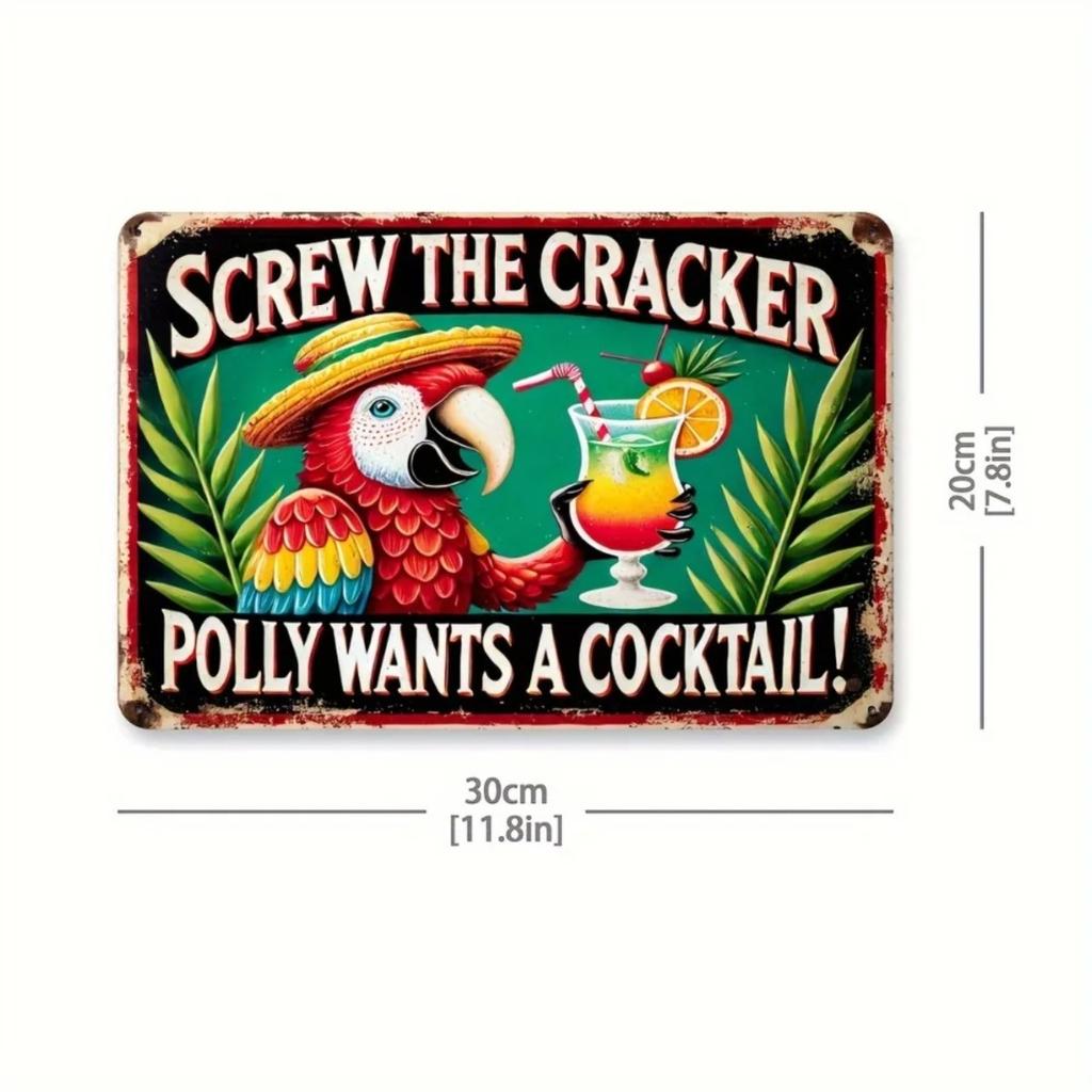 Brand Metal Parrot Wall Sign - Fun Aluminum Bar Decor with "Never Mind the Cookies" Quote - Vintage Retro Cocktail Home Decor