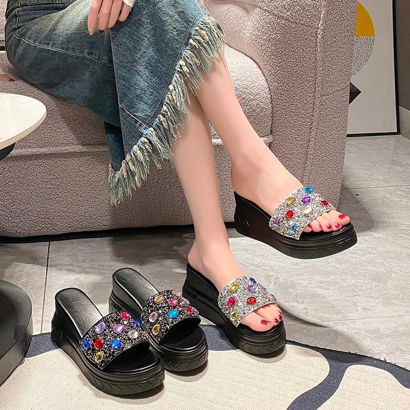 Fashion Shoes Ladies' Slippers Platform On A Wedge Luxury Slides Women Heels Pantofle Summer Designer High 2025