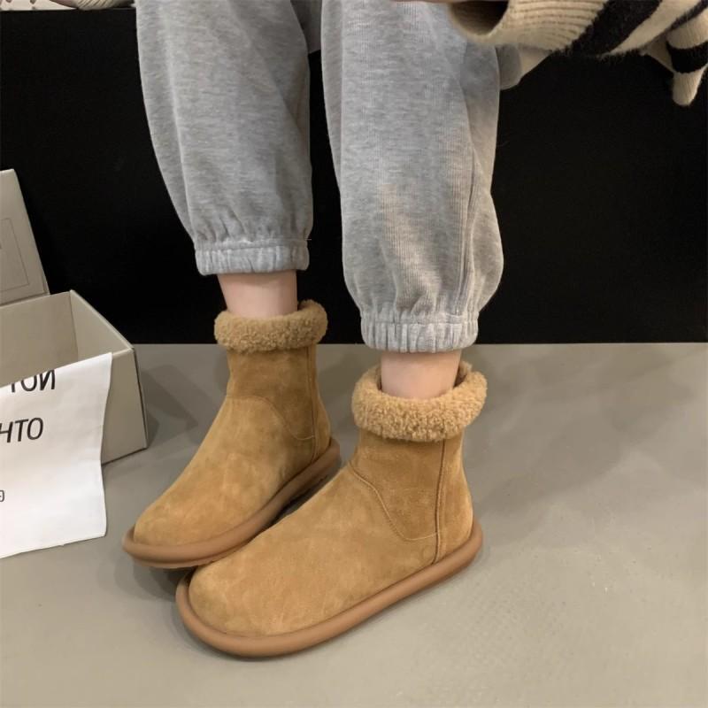 Snow boots women's winter new retro velvet cotton shoes flat-soled fluffy short boots