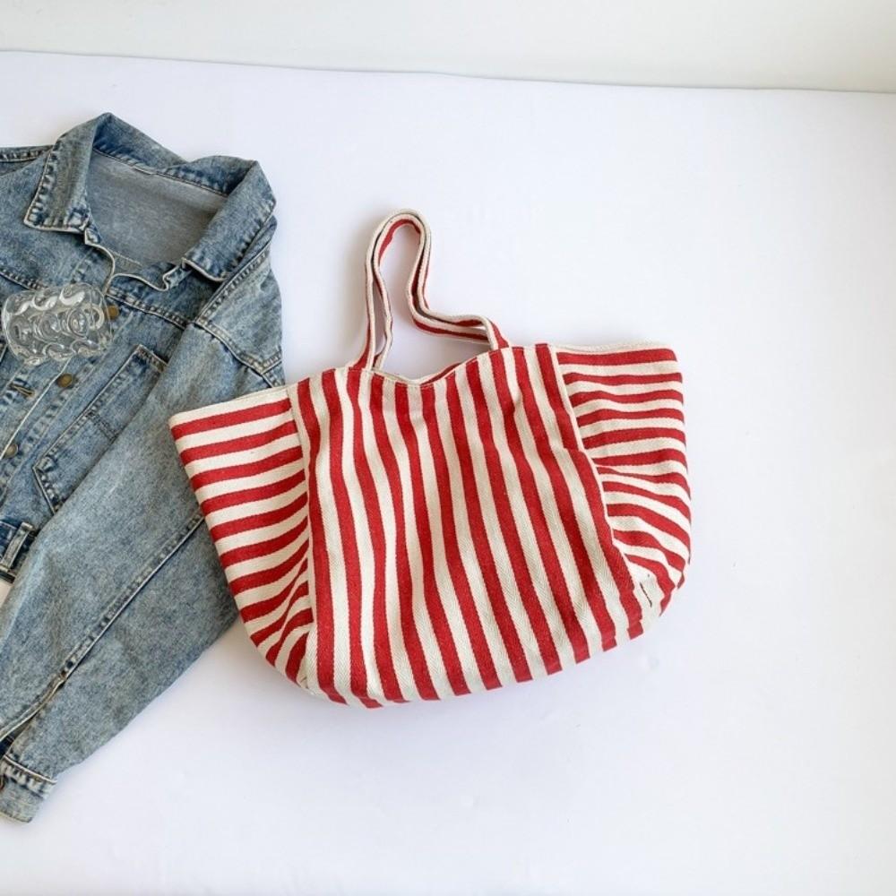 Shopping Bag Cloth Shoulder Bag Shoulder Pouch Tote Bag Simple Fashion Stripe Underarm Bag  Girls