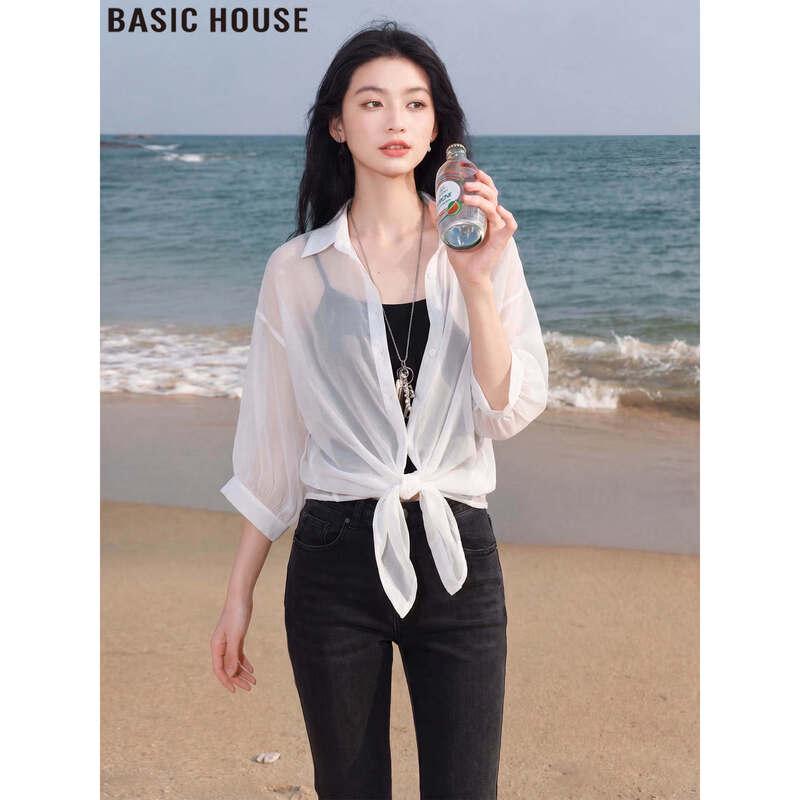 Basic House Women s Thin Breathable 3/4 Sleeve Shirt One Size
