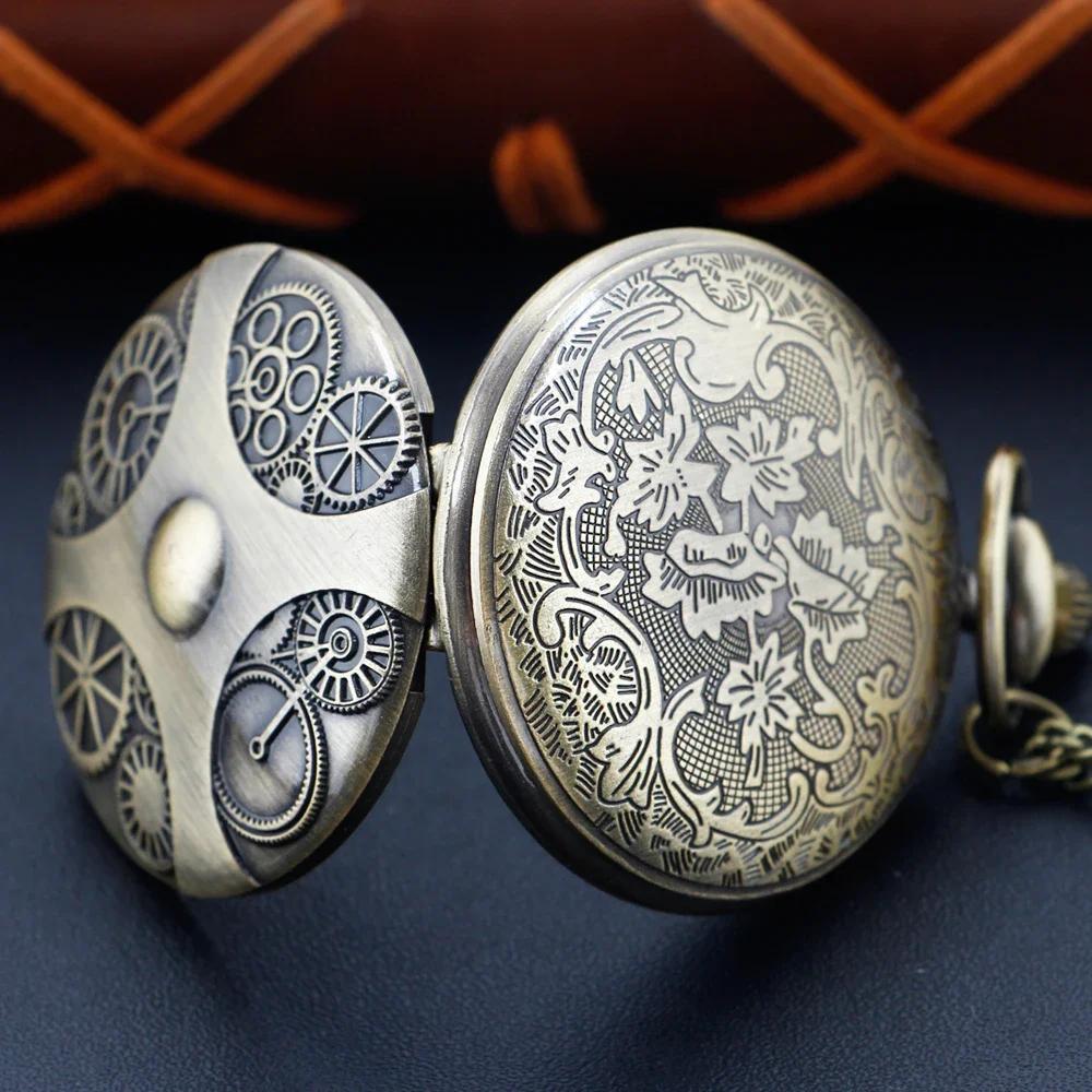 10pcs/lot Intricate Gear Steampunk Gear Relief Quartz Pocket Watch Men Women Necklace Children Best Souvenir Gifts