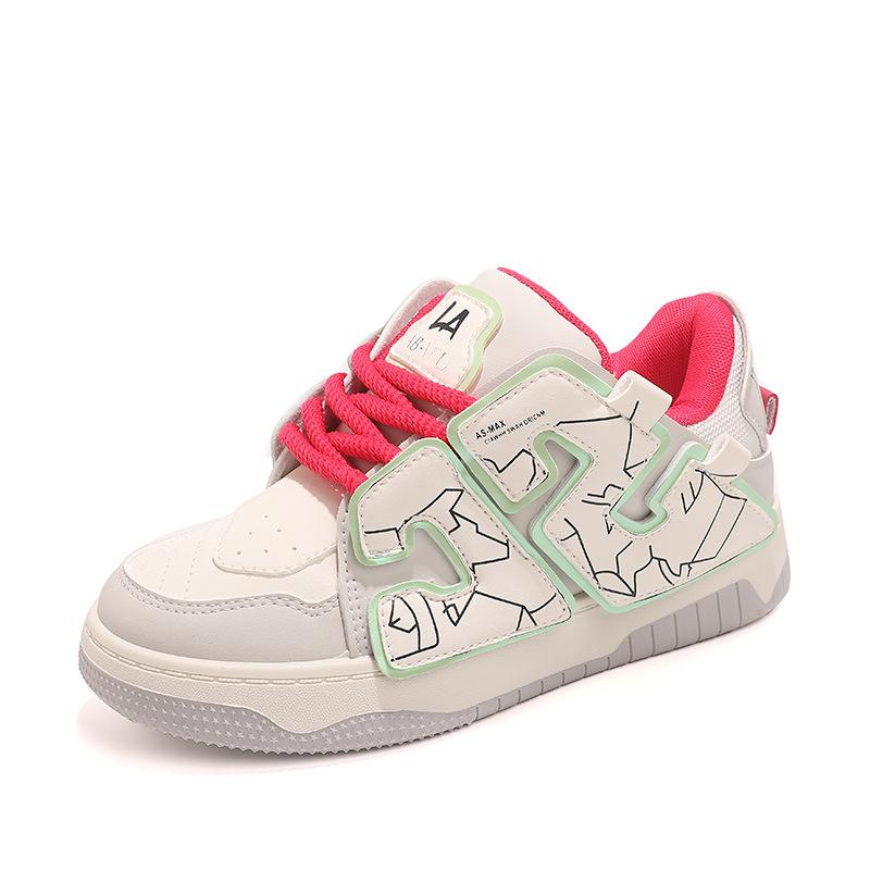 

2024 Новые повседневные женские спортивные туфли с толстой подошвой, мелким носком, с мягкой подошвой, осенние универсальные студенческие туфли на плоской подошве 40 белый