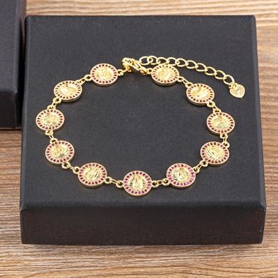 

Nidin Multicolor Virgin Mary Bracelets For Women Crystal Gold Plated Christian Jewelry Accessories Handmade Chain Link Bangle розы красного