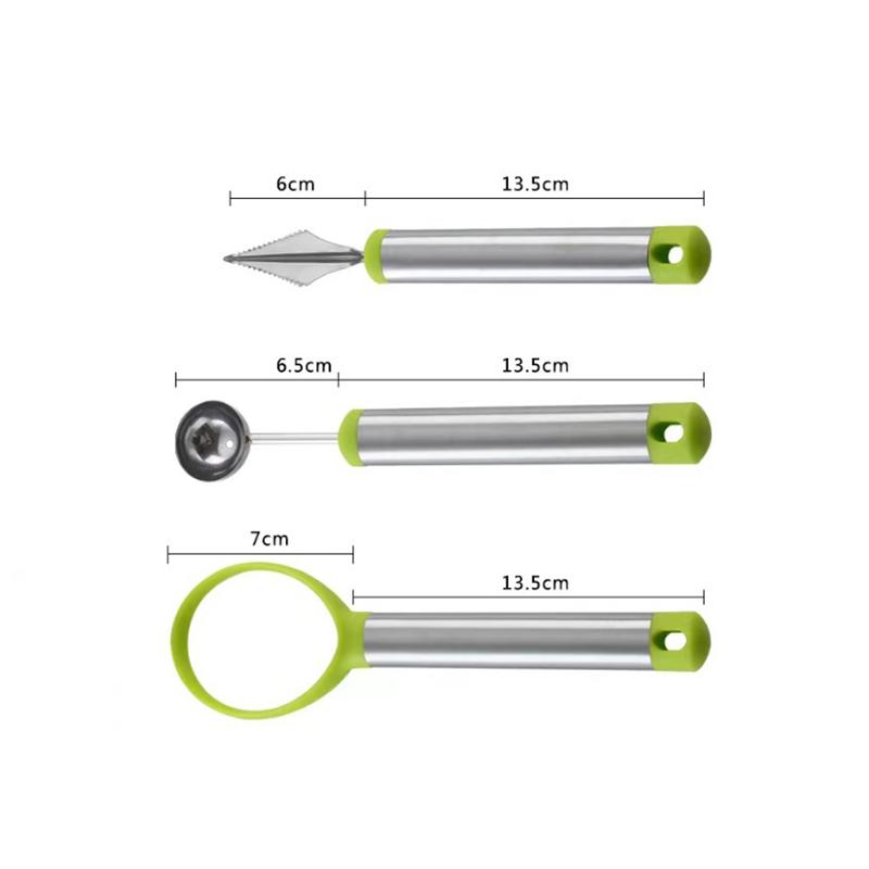3Pcs/set Stainless Steel Fruit Tool Set Watermelon Ball Scoop Apple Corer Remover Fruit Carving Knife Fruit Pulp Separator Tools