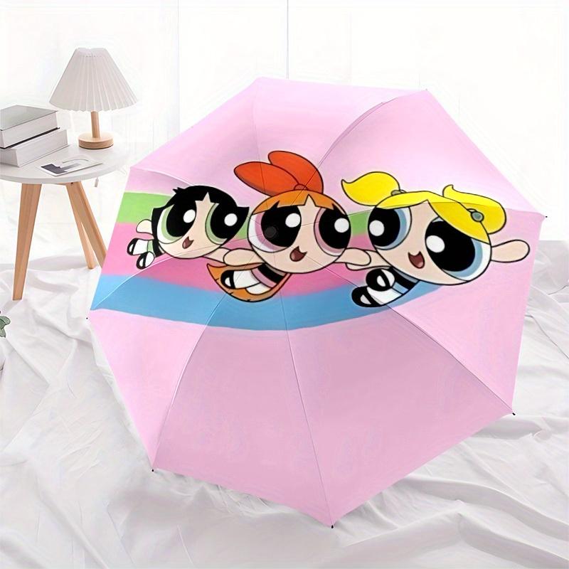 1pc Powerpuff Girls Automatic Open/close Folding Portable Umbrella with 8-Rib Structure for Women/Men, All-Season Use  a0901083