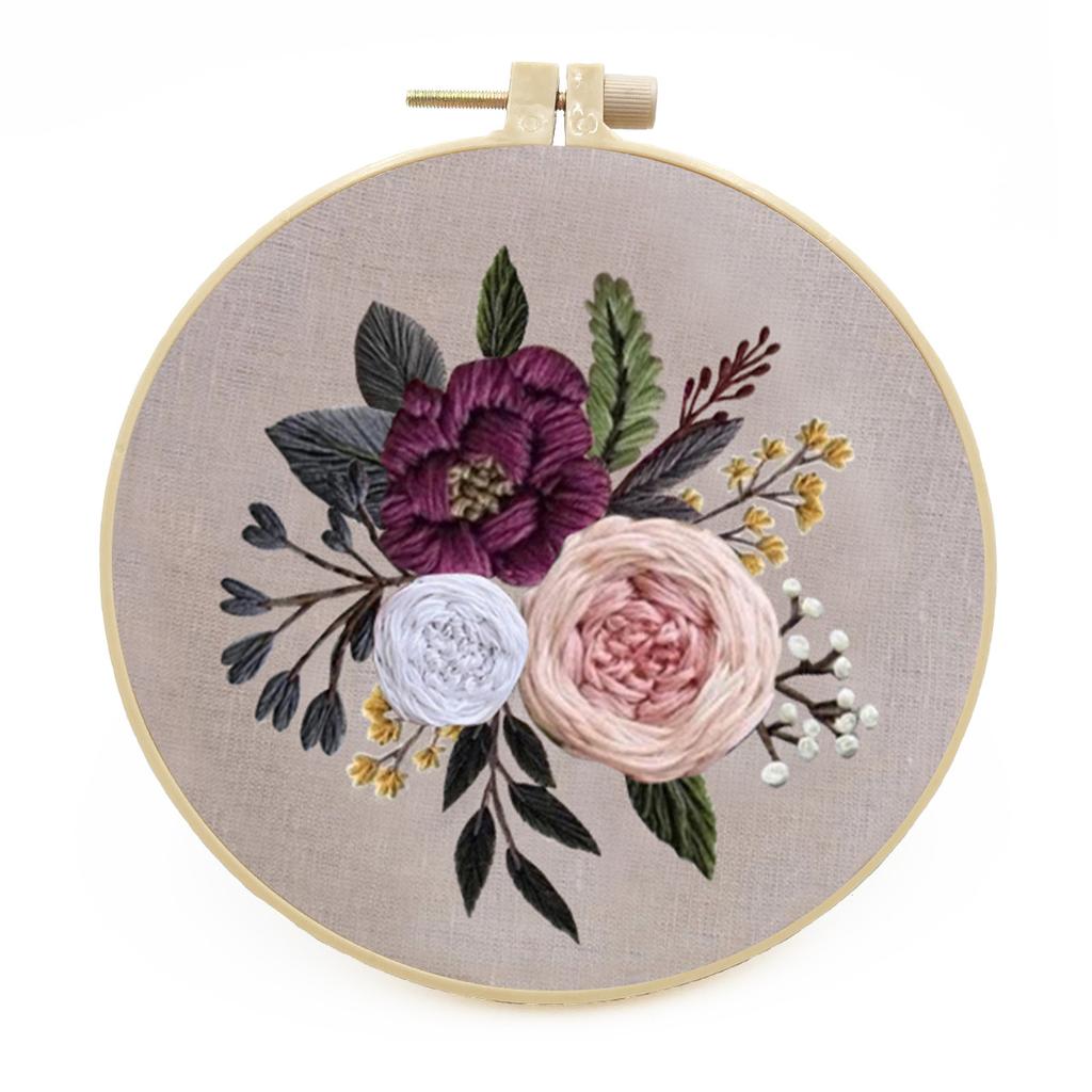 1pc Floral Embroidery DIY Fabric Craft Kit with Tools