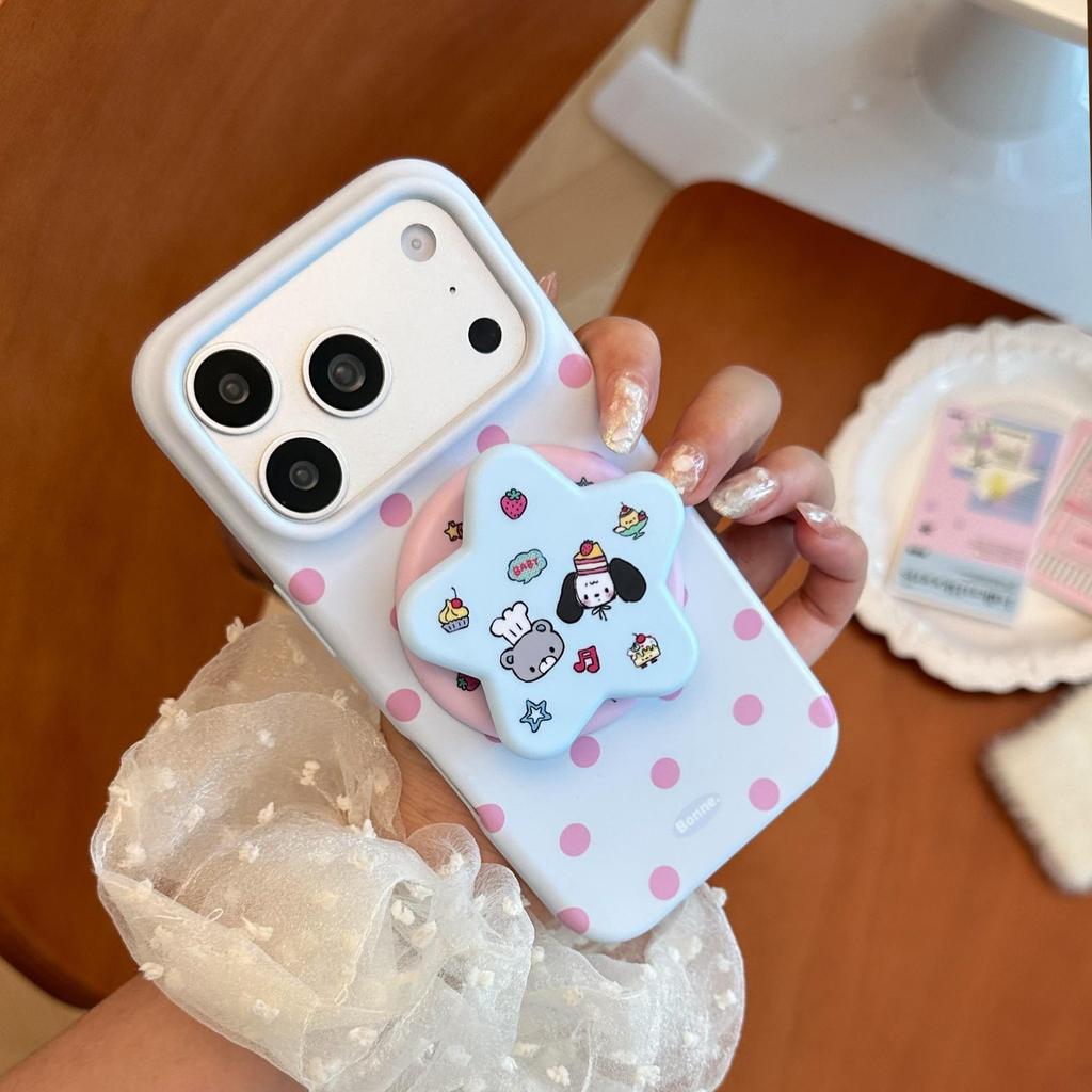 Cute Polka-Dot Puppy Stand Phone Case for iPhone 16, iPhone 17, and iPhone 17 Pro Max