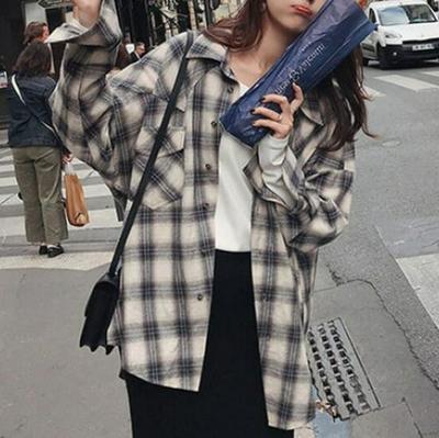Chic Harajuku Plaid Shirt - Women's Korean Retro Style, 2025 Spring Long Sleeve Hong Kong-Inspired Loose Jacket