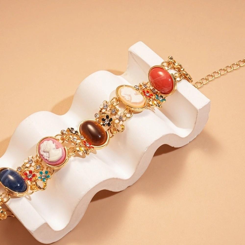 Resin Retro Enamel Bangle Flower Women's Hand Bracelet Light Luxury Baroque Bracelet  Women Girl