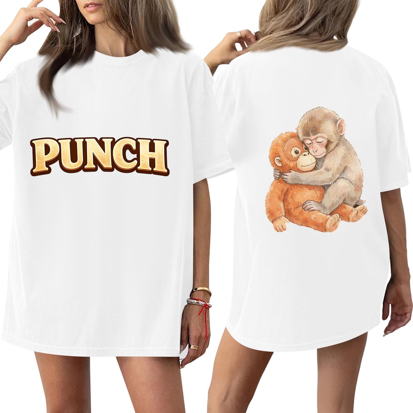 

Women s Casual Fashion Round Neck Monkey Print Short Sleeve T-Shirt Top XL білий