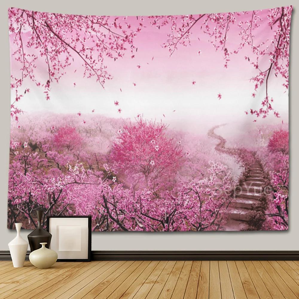 Cherry Blossom Decorative Wall Tapestry Home Decor Bedroom Landscape Large Fabric   Hanging Decoration  Murals