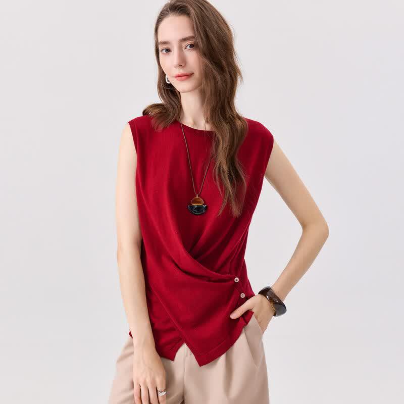 SNOWFORTE French-Style Silk Blend Sleeveless Irregular T-Shirt