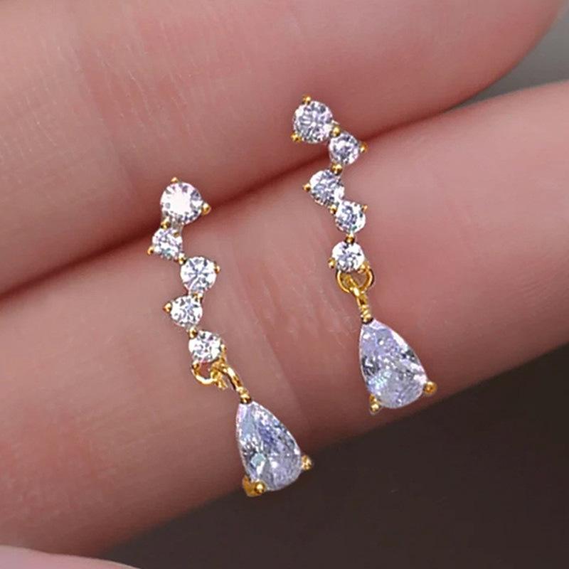 Simple And Exquisite Earrings For Women, Inlaid With Zircon Yellow And Gold Earrings, Fashionable Daily Wear