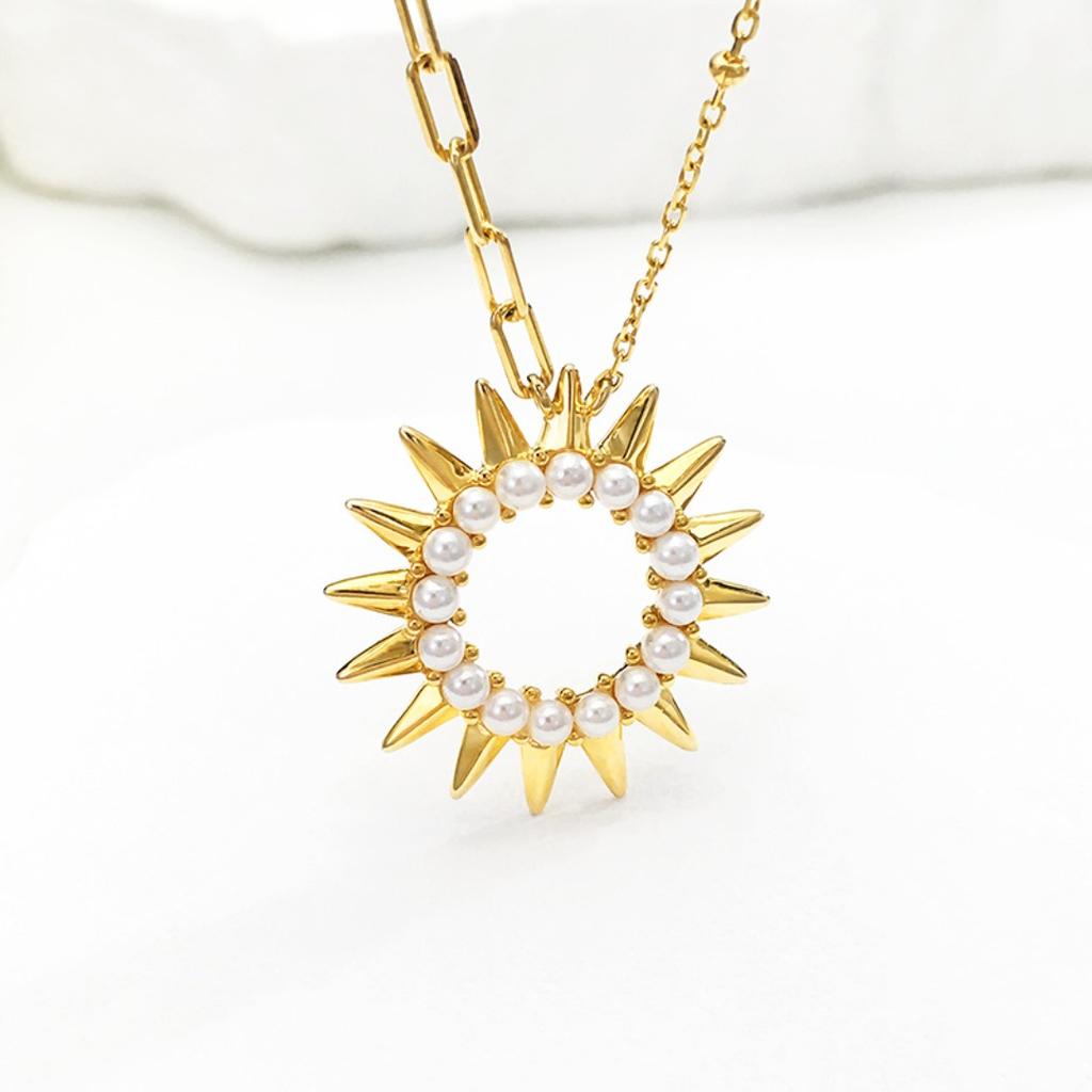Sun Sunflower 925 Sterling Silver Pearl Necklace Female Personality ins Style Simple Temperament Jewelry Silver